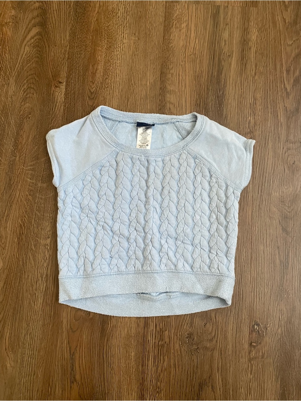 Basic Editions Light Blue Quilted Short Sleeve Cropped Pullover Girls Size 6